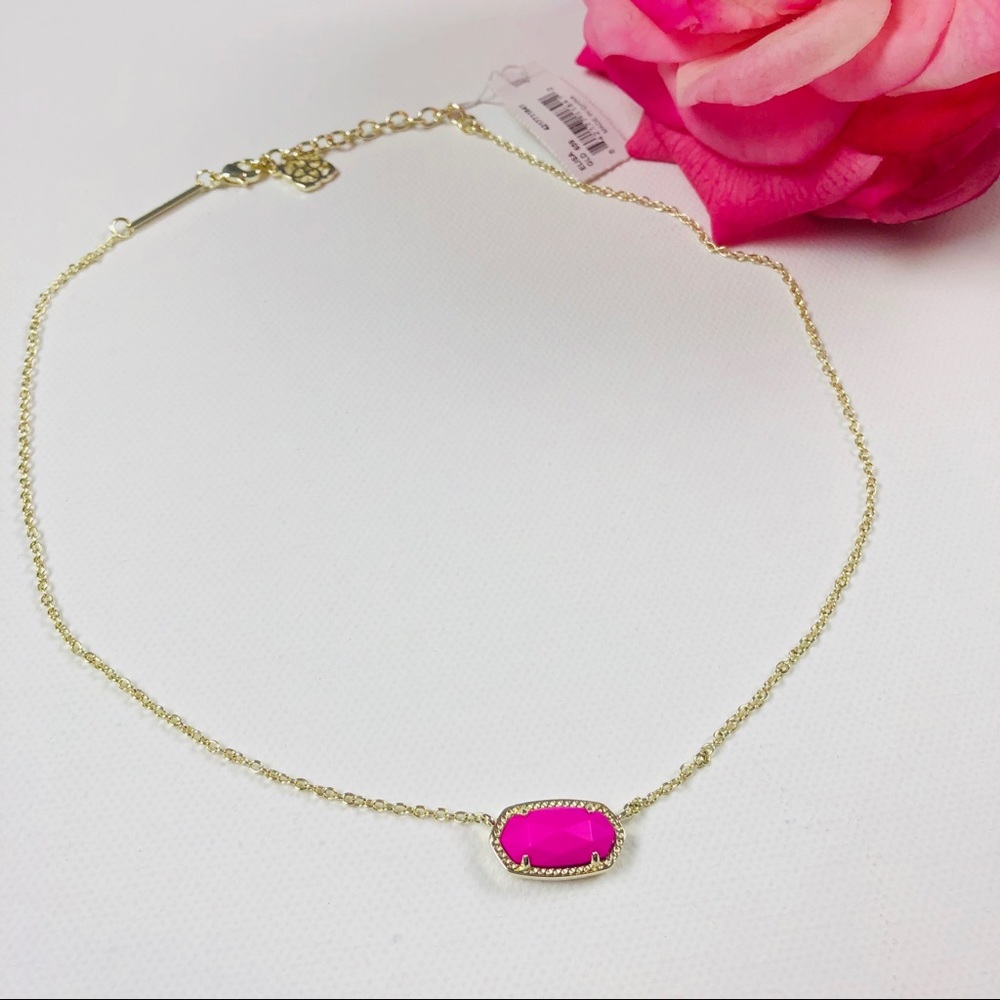 Kendra Scott hot pink Elisa gold necklace